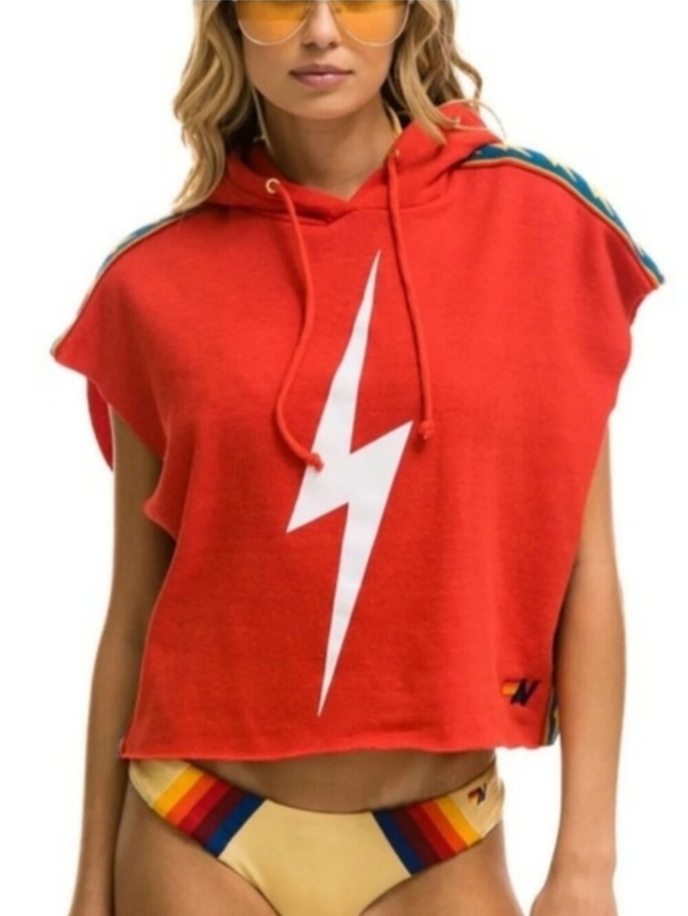 Aviator Nation RARE Bolt Stripe Sleeveless Hoodie & Lounger Short Set Medium - Picture 15 of 16
